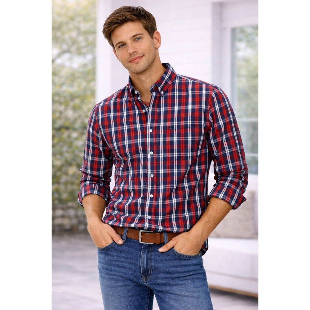 Tommy Hilfiger- Red and Blue Checkered Shirt Size 19 Tall Long‎